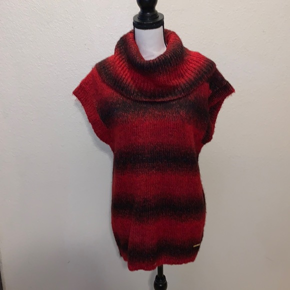 Michael Kors red striped wool blend sleeveless cowl neck sweater - Picture 1 of 8
